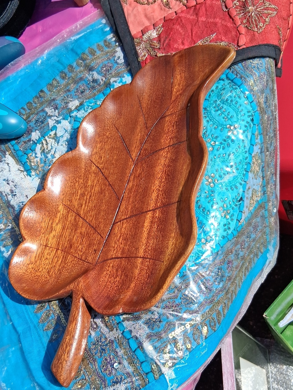 Handcarved Wooden Leaf Serving Tray - Brown